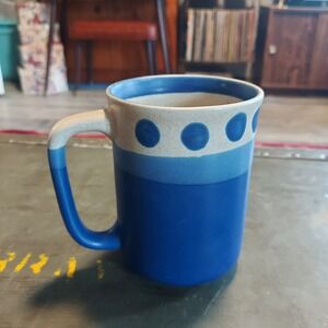 Vintage Blue Polka Dot Colorblock Ceramic Coffee Mug Retro MCM Speckled 4x3